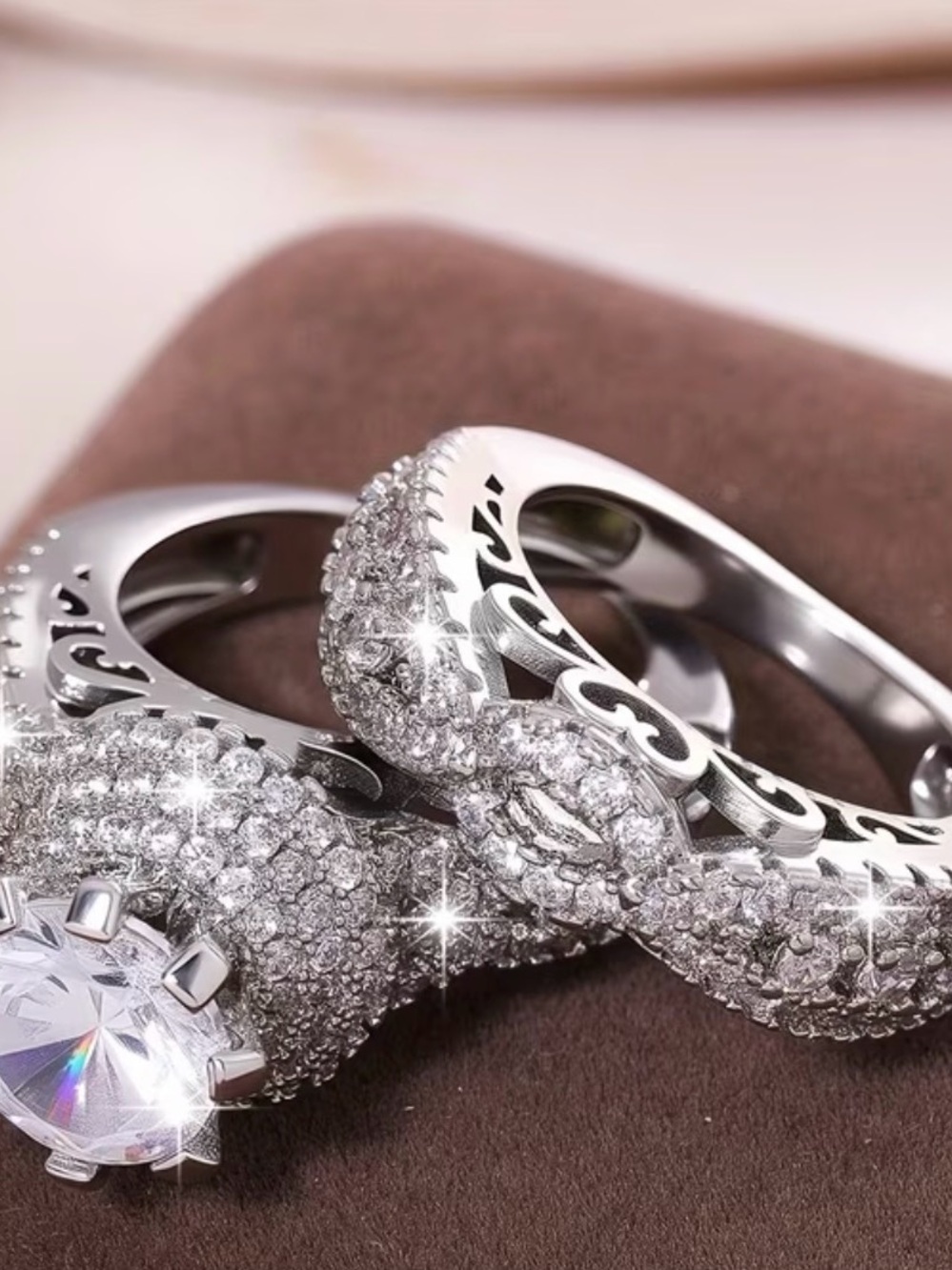 Silver Crystal Pave Women's Ring Set